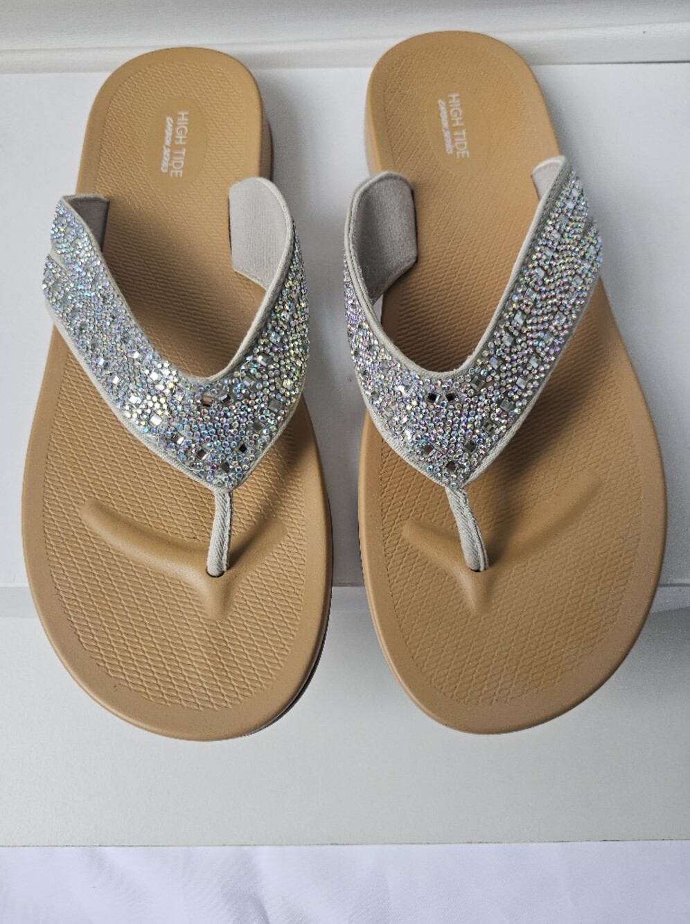 Vionic High Tide Carbon Series Rhinestone Wedge Flip Flop Sandals Size 11